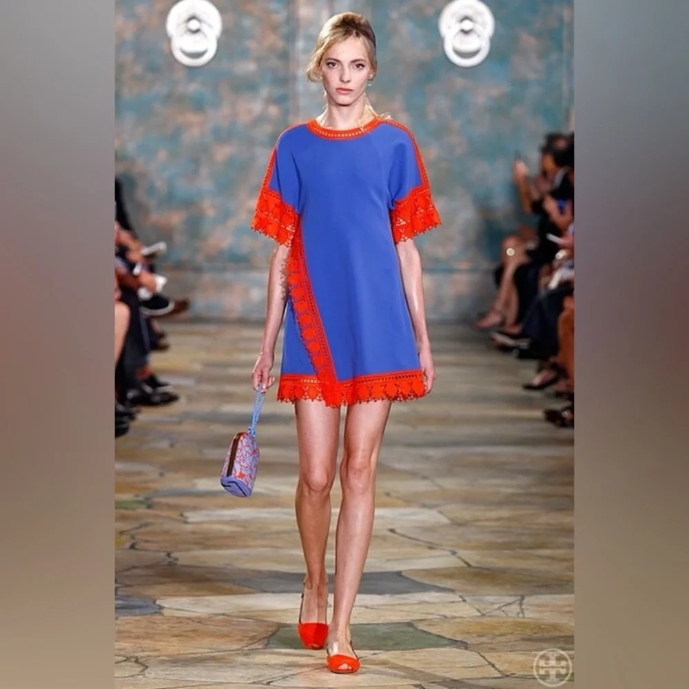 Tory Burch Marisa Lace Crochet Trim Runway Shift Dress Size 8